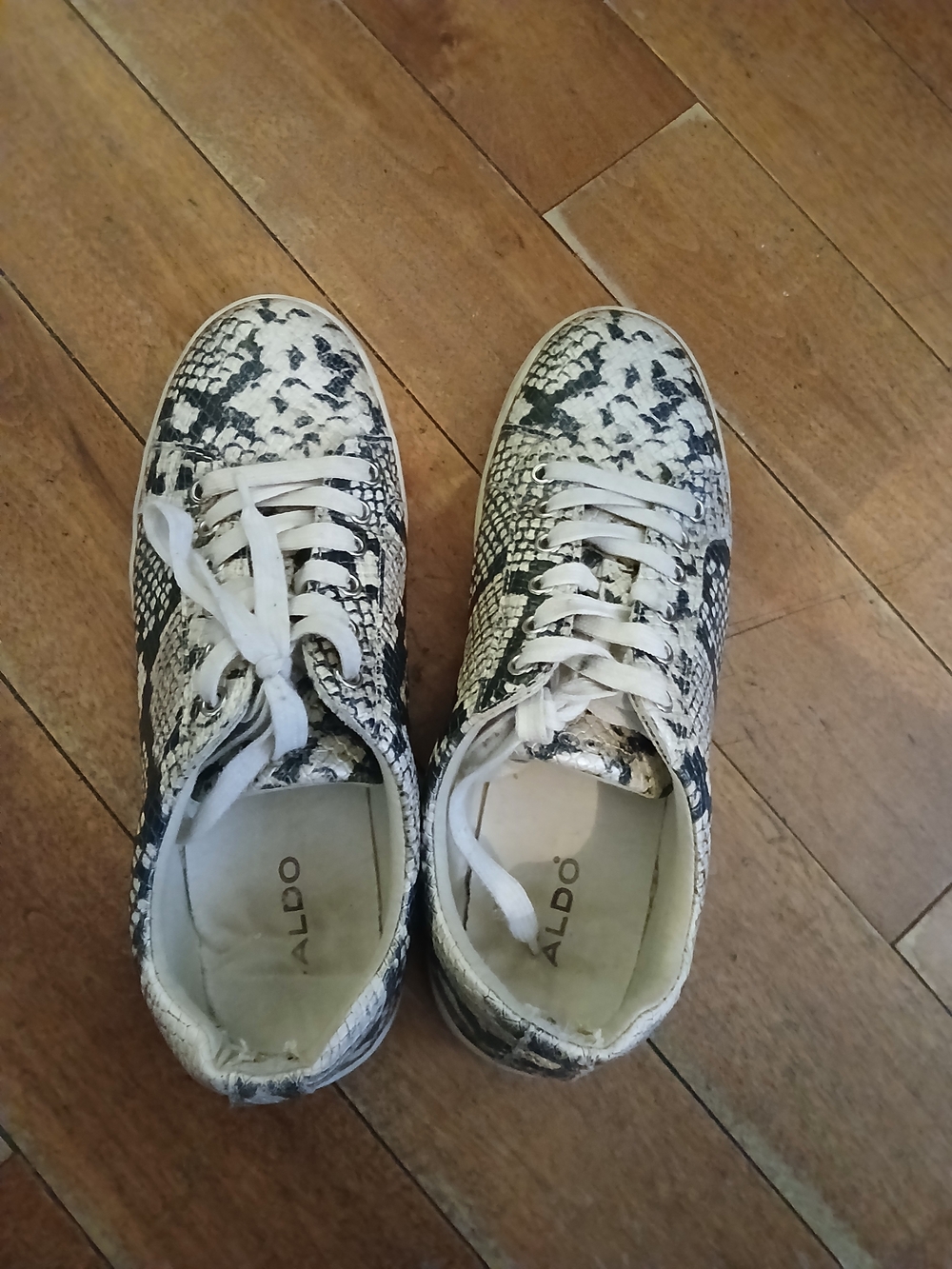 ALDO Snake-Print Lace-Up Sneakers in White, Black and Grey